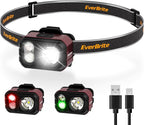 EverBrite 400LM Rechargeable Headlamp, 1.59 oz Lightweight & Comfortable Head Lamp with Hat Clip, IP67 Waterproof, White/Red/Green Light, 7 Modes for Running, Camping and Backpacking-Purple