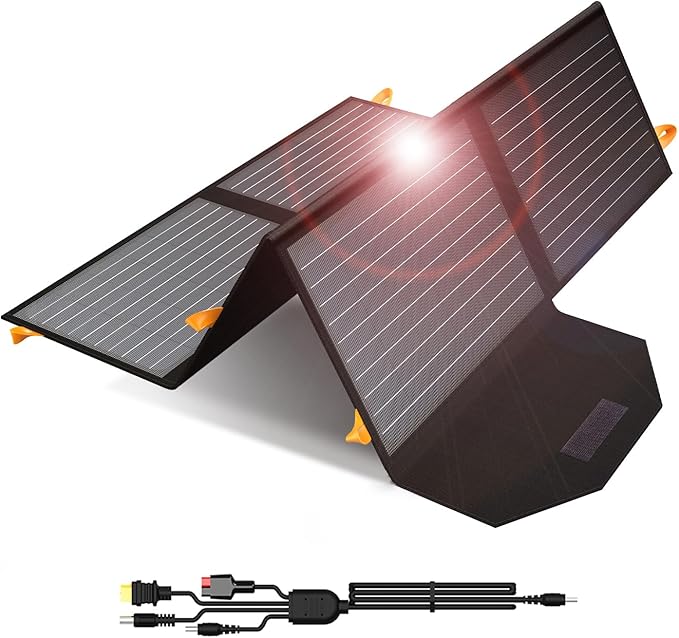 [Upgraded] FlexSolar 60W Portable Solar Panels Chargers QC3.0 USB-A USB-C DC5521 8mm Output Foldable IP65 Waterproof Power Emergency Camping for Small Power Station Generator Tablets Battery Packs