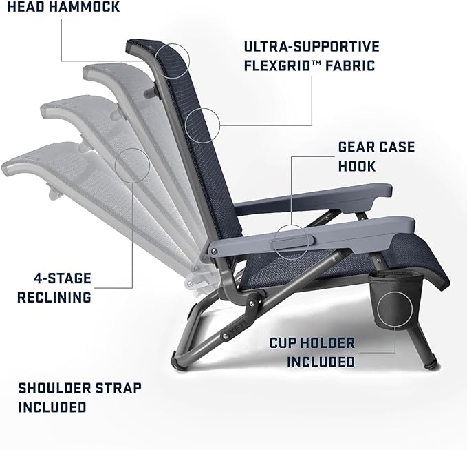 YETI Hondo Reclining Beach Chair, Breathable, UV-Resistant, and Supports up to 350 lbs, Seafoam