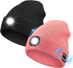 Bluetooth Beanie with Light, USB Rechargeable LED Headlamp Winter Hat, Men Women Valentine's Day Gifts