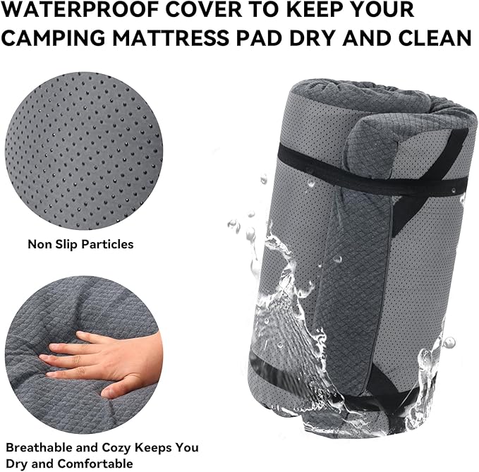 HOMBYS Memory Foam Camping Mattress Pad,Portable Sleeping Pad for Adult,Waterproof Cot Mattress,Roll Up Floor Mattress,Foldable Backpacking Travel Bed for Hiking,Guest Bed