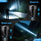 Rechargeable Flashlights High Lumens, Super Bright Tactical Flashlights with 5 Modes & Waterproof, Adjustable Focus Led Flash Lights for Home Camping Emergencies Hiking
