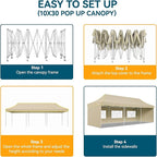 Hoteel 10x30 Pop Up Canopy Tent Heavy Duty with 5 Sidewalls, Waterproof Party Tent, Easy Set-up Commercial Instant Tents with Roller Bag & Sandbags, Hexagonal Leg (1-Year Warranty)