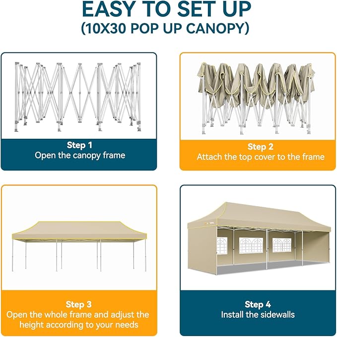 Hoteel 10x30 Pop Up Canopy Tent Heavy Duty with 5 Sidewalls, Waterproof Party Tent, Easy Set-up Commercial Instant Tents with Roller Bag & Sandbags, Hexagonal Leg (1-Year Warranty)
