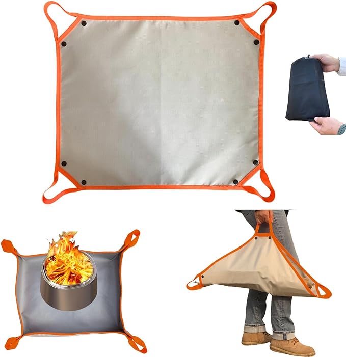 Fire Pit Mat with Handle, Fireproof Under Grill Mat & Heat Resistant Pad for Solo Stove/Camping/Patio/Lawn, Waterproof & Non-Slip