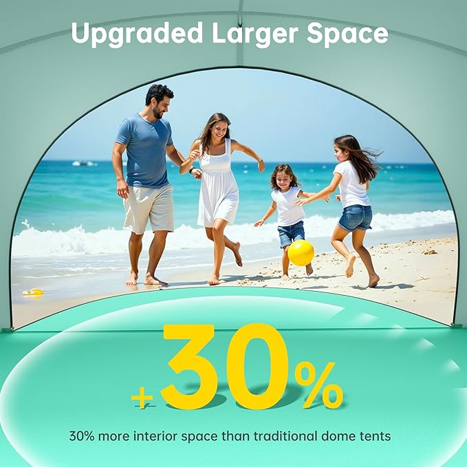 Beach Tent Sun Shelter, Sun Shelter for 1-4 Person, Beach Shade Tent, Beaches Shade with 2 Zippered Doors, Portable Tents for Camping Fishing, Green