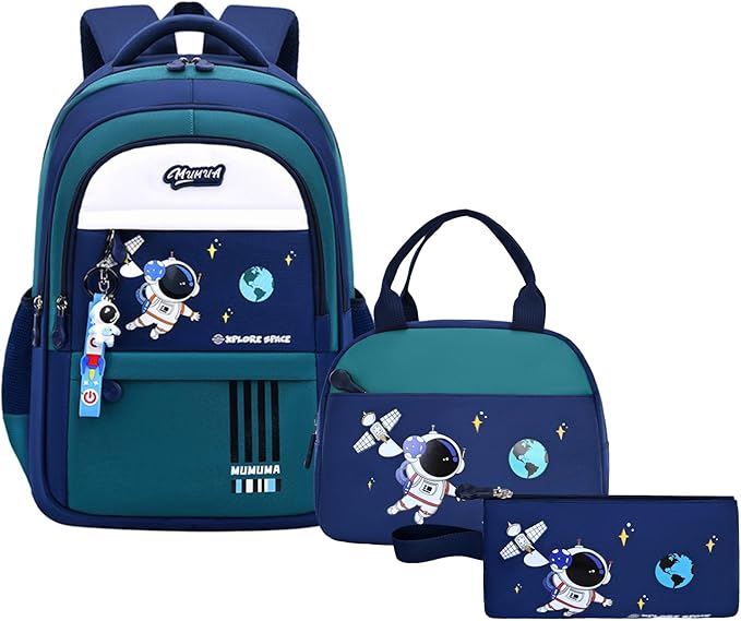 Backpack Set for Boys Astronaut Schoolbag with Lunch Box Pencil Case Set Bookbags for Kids Children Waterproof Lightweight Backpacks