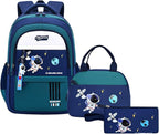 Backpack Set for Boys Astronaut Schoolbag with Lunch Box Pencil Case Set Bookbags for Kids Children Waterproof Lightweight Backpacks