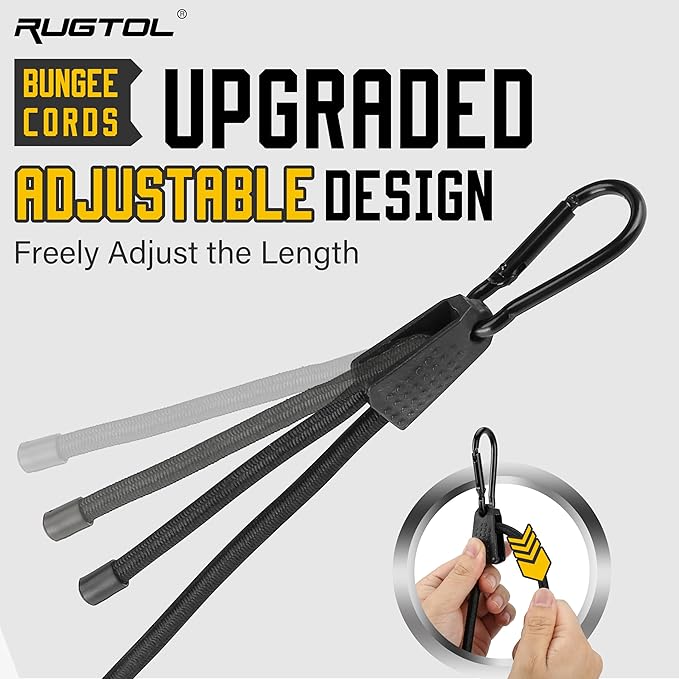 Bungee Cords, Adjustable Bungee Cord with Carabiner Hooks Heavy Duty Outdoor 48 inch Long, Adjust Length Black Elastic Ropes Tie Downs Cable with Clips On Both Ends for Trucks Bike Rack Tarps, 6 Pack
