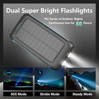 Solar Charger Power Bank 16000mAh Portable 15W Fast Charging Power Bank with QC3.0 USB-C & Dual USB-A Ports for Cell Phones, LED Flashlight, Carabiner, Waterproof Solar Panel for Camping, Outdoor