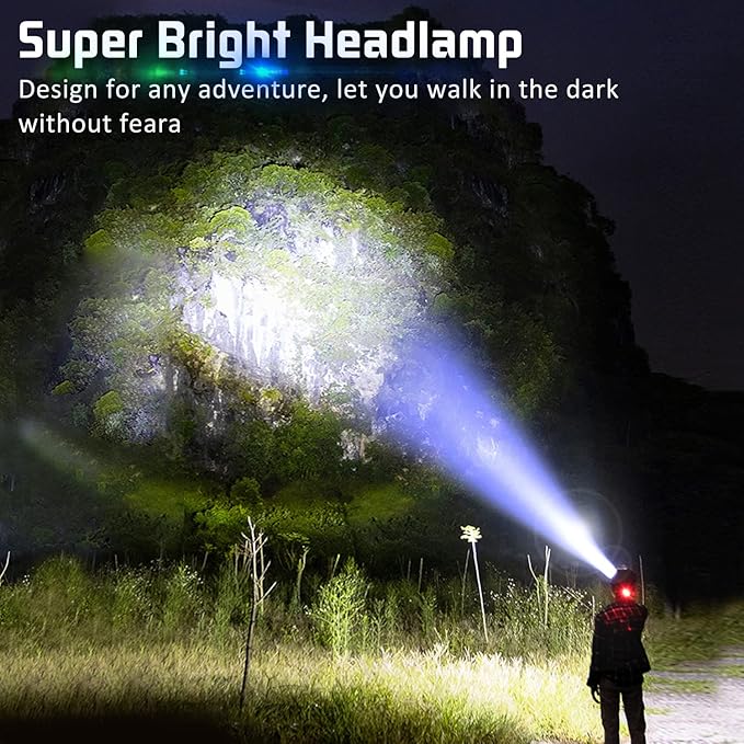 Aikertec Headlamp Rechargeable, Super Bright Headlamp for Adults, 7 Modes, Zoomable, IP68 Waterproof Head Flashlight for Camping Hunting Fishing (Batteries Included)