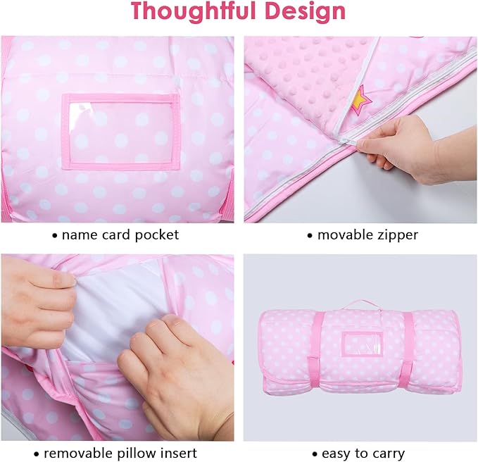 Kids Nap Mat Portable Slumber Bags with Removable Pillow and Blanket for Girls Boys, Lightweight Extra Large Sleeping Bag for Preschool Camping Daycare