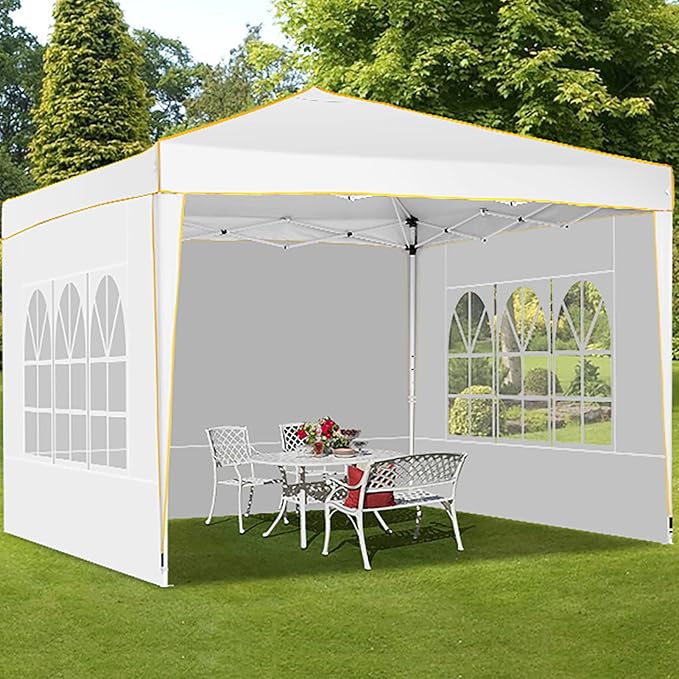 COBIZI 10x10 Pop up Canopy, Canopy Tent 10x10 Gazebos, Ez up for Parties Beach Camping Party Event Shelter Sun Shade with 4 Sidewalls & Carry Bag 4 Stakes & Ropes & Sandbags, White