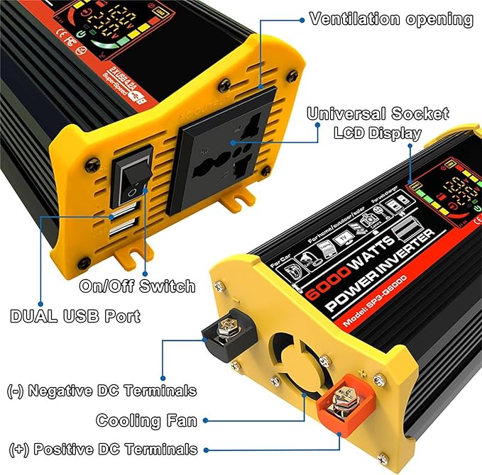 6000W Solar System Kit - 12V to 110V/220V Modified Sine Wave Inverter, 18W Dual USB Solar Panel, 30A Charge Controller for RV, Camping, Off-Grid, Outdoor Power Supply (Black)