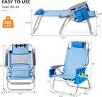 VINGLI Backpack Beach Chair 2 Pack, with 5-Position, Cup Holders, Cooler Bag, Towel Bar, Lightweight Folding Beach Camping Chairs for Adults(Blue-13)