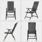 Domi Patio Outdoor Sling Chairs Set of 2, Folding Outdoor Reclining Camping Chairs with Armrest Adjustable High Backrest Portable Chair