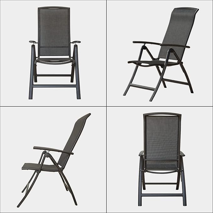 Domi Patio Outdoor Sling Chairs Set of 2, Folding Outdoor Reclining Camping Chairs with Armrest Adjustable High Backrest Portable Chair