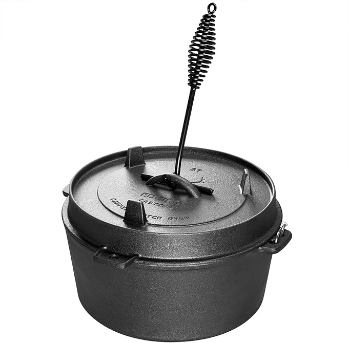 Pre-Seasoned Cast Iron Camping Dutch Ovens, Outdoor Camping Dutch Oven Pot with Lid Tripod, 6 Quart
