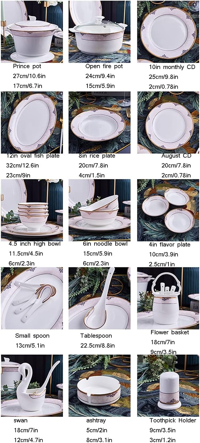 Dinner Plate Stylish Dinner Set for Restaurant and Home, Ceramic Tableware Set, European Style 60-Piece Set, Exquisite Kitchen Plate and Bowl Set/60 Pieces of Open Hot Pot ( 60 Pieces of Open Hot Pot)
