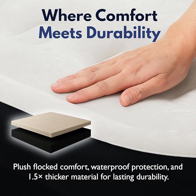 King Koil Luxury Plush Pillow Top California King Air Mattress with Built-in High-Speed Patented Pump for Home, Camping & Guests, Inflatable Double High Blow Up Airbed, Waterproof, 1-Year Warranty