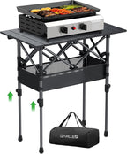 GARLLEN Folding Camping Table, 2-Height Adjustable Portable Picnic Table with Roll-up Tabletop, Lightweight Aluminum Outdoor Table with Storage Net & Carrying Bag for Camping, Picnic, BBQ