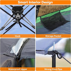 Golabs 3 Person Camping Tent w/ 9.5x8.5 ft Canopy, 3-Minute Setup by Pre-Attached Pole, PU1500mm Waterproof, 4 Side Mesh Tent Top & Door & Ventilation, Portable Family Tent w/Carry Bag & Pocket & Hook
