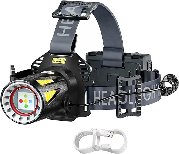 Long Range Rechargeable Headlamp, 5-Color-in-1, Zoomable Hunting Headlamp for Coyotes Hog Predators, Blood Tracking Light, Head Lamp Light for Search Rescue Outdoor Use Emergencies Gift
