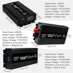 3500W 4500W 7000W Car Inverter DC 12V to AC 240V Pure Sine Wave Power Inverter with LCD Display, for Motorhomes Truck Boat Camping~/