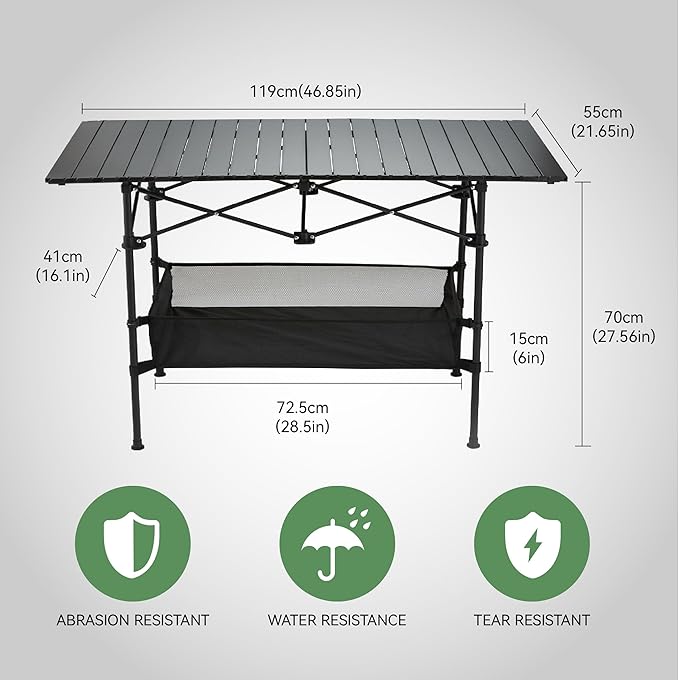 Foldable Camping Table(46.8"x21.6"x27.56") - Roll-Up Portable Design with Carry Bag | Ideal for Camping, Beach, Backyard BBQ, Picnic & Indoor-Outdoor Use (Large)