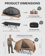 Gonex Camping Tent Cot for Adults, 1-Person Off-Ground Folding Portable Easy Set-up Tent Cot Combo for Hiking, Backpacking, Car & Motorcycle Camping(31.5" W X 78.7" L)-Khaki