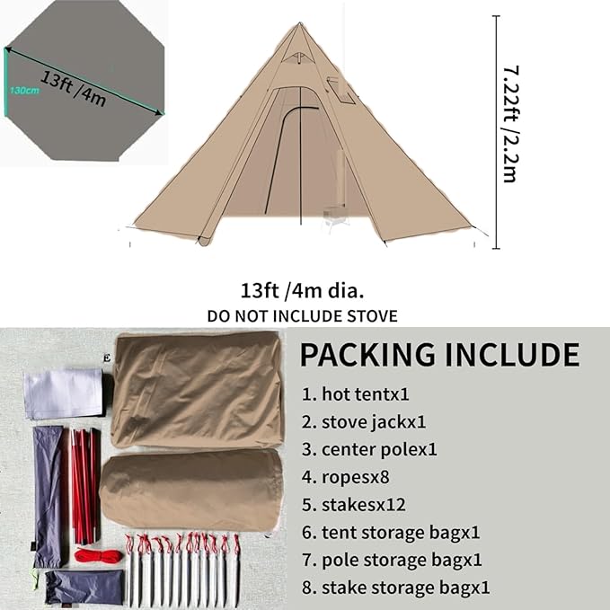 DANCHEL OUTDOOR Backpacking Hot Tent with Stove Jack, 4 Season Lightweight Tipi Tent for 2/4/6 Person Winter Camping Hunting, 10.5FT-16.4FT