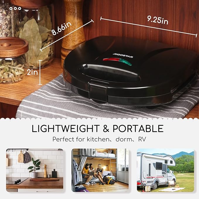 Aigostar 2in1 Sandwich Maker Panini Press Grill with Nonstick Plates, Double-Sided Heating Electric Sandwich Press Grill, Breakfast Sandwich Toaster Grilled Cheese Maker Snacks with Easy Cut Edges
