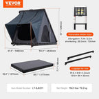 VEVOR Rooftop Tent Hard Shell, 2-3 Person Aluminum Roof Top Tent Hardshell with Tri-Color LED Light, Thick Mattress & 1 Window, Waterproof Windproof Overland Camping Car Roof Rack for Jeep SUV Pickup