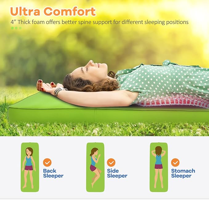 BestComfort Sleeping Pad for Camping with 2-in-1 Air Pump Sack Carry Bag, 4inch Inflatable Camping Mattress for Backpacking Hiking Car Traveling, Waterproof Ultralight Camping Sleeping Mat, Green