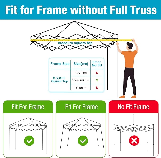 8x8 Canopy Replacement Top Cover with Air Vents for ez up Pop up Canopy Gazebo Tent with Adjustable Straps,Waterproof & Anti-UV for Outdoor Shade (Top Only,Frame Not Included) (Navy Blue)