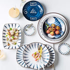 Pottery Tableware,Blue Printed Ceramic Dinnerware Sets Porcelain Combi-Set Dinner Plates Dessert Plates Cereal Bowls Salad Bowls