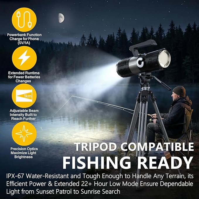 150W Rechargeable Handheld Spotlight 18,000 High Lumens, Super Bright Zoomable XHP360 Spot Light Searchlight with USB Output, Large Capacity Powerful LED Flashlight for Home Emergency Boating Camping