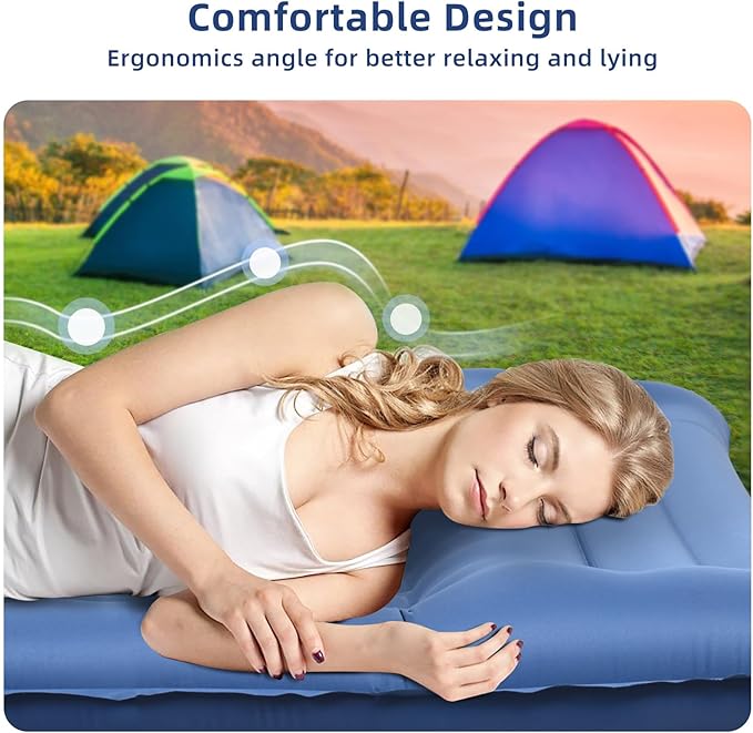 Camping Sleeping Pads，Extra Thick 5 Inch Inflatable Sleeping Mat with Pillow Built-in Pump，Oversized Air Mattress Super Portable for Backpacking Hiking, Tent, Traveling