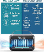 Portable Power Station 600W (1200W Surge) with 100W Solar Panel Included, 576Wh LiFePO4 Electric Generator, 1Hr Fast Charging, 100W USB-C PD Output, Solar Power Bank for Home Emergency, Camping, CPAP