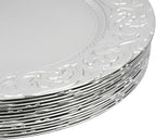 150 Pcs 13 Inch Silver Charger Plates, Bulk PP Wedding Chargers with Floral Reef Design Decorative Round Ruffled Rim Dinner Plates for Wedding Party Event Table Setting Decoration