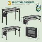 DeeprBetter Folding Camping Table, 3ft Camping Table Aluminum Folding Table with 3 Adjustable Height Max 27.5 Inch Picnic Table Portable Table for Outdoor Backyard BBQ, Beach