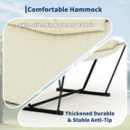 2 Person Double Hammock with Adjustable Steel Stand & Pillow, Heavy Duty Portable Outdoor Hammock Set, MAX 450 LBS Weight Capacity for Patio, Garden, Beach, Backyard
