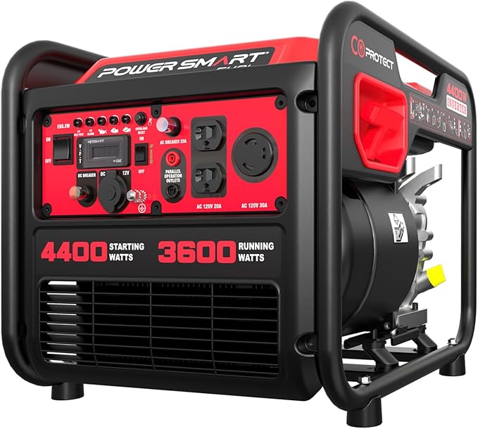 PowerSmart 4400-Watt Portable Inverter Generator, Gas Powered, CO-Sensor, Lightweight & Quiet for Home Use and Emergency Backup, Camping, EPA Compliant