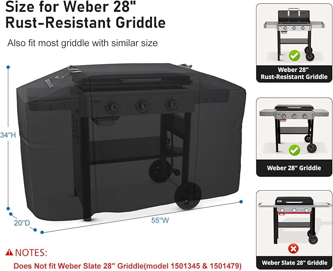 Griddle Cover for Weber 28 Inch Griddle,600D Heavy Duty Rip-Proof Material Flat Top Grill Cover,Waterproof UV and Fade Resistant BBQ Grill Cover with Straps for More 3 Burner Outdoor Griddle