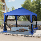 CROWN SHADES Gazebo 10x10 Pop Up Canopy with Mosquito Netting, Screen Tent with 4 Ropes, 8 Stakes, 4 Sandbags and Wheeled Storage Bag, Canopy for Patio & Backyard Parties,Camping&Events -(Blue)