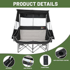 Nice C Heated Double Camping Chair with Canopy, Heated Outdoor Sports Folding Chair with Battery, Portable Padded Umbrella Chairs with Shade, Cup Holder, Cooler Bag, Loveseat for Lawn, Outdoors
