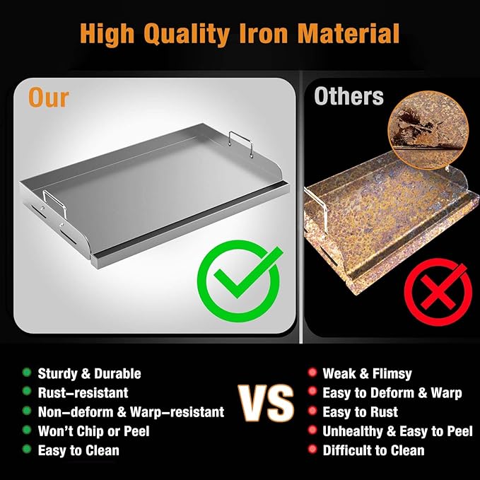 Griddle for Gas Grill, 25"x 16” Universal Fry Pan Metal Flat Top Griddle Plate for Gas Stove/Charcoal/Electric/Gas Grill, Large Stove Top Griddle Insert for Camping, Tailgating and Parties