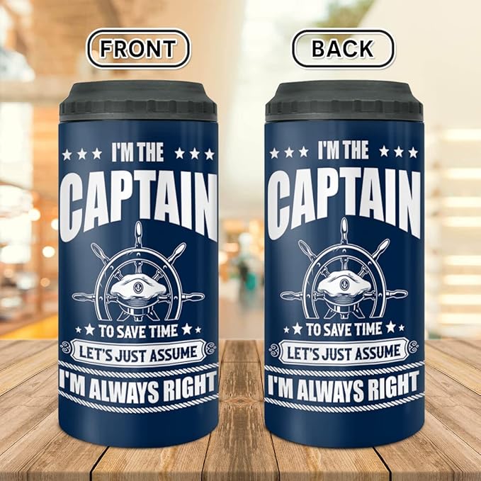 winorax Captain Tumbler Can Cooler 4-in-1 I'm The Captain & I'm Always Right Boating Stainless Steel Cup with Lid 12oz Boater Gifts For Men Boat Lover Gift For Boats Owner Boaters Gift Ideas