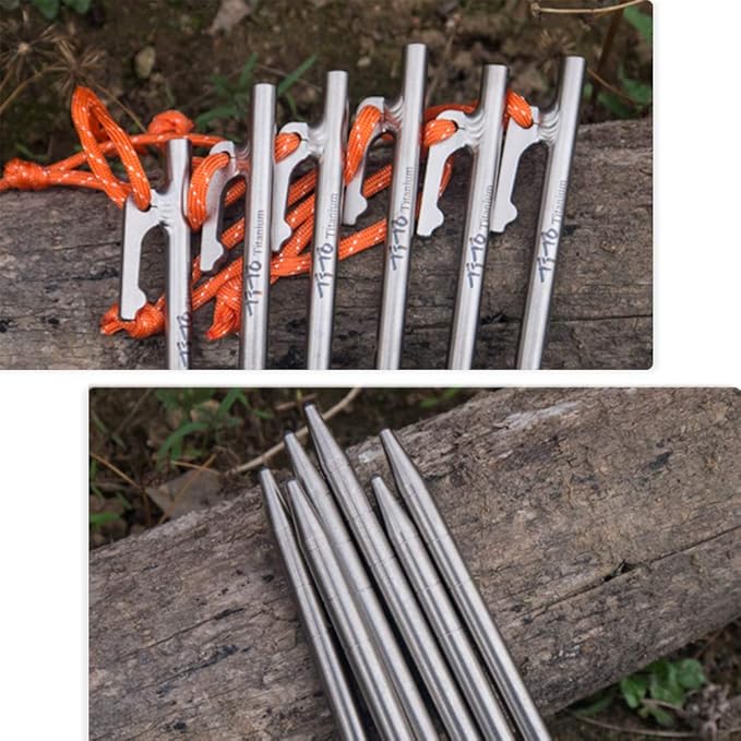 TiTo Titanium Tent Pegs Stakes Lightweight Snowfield Grassland Heavy Duty Tent Nails for Outdoor Camping Hiking and Plant Support Garden Stakes 4pcs/6pcs (8×350mm-6pcs)