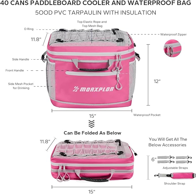 Waterproof PVC Material Paddleboard Cooler Deck Bag,40 cans Sup Deck Cooler Bag,Cooler Bag for Paddleboard,Lunch Box Cooler Insulated Bag,Camping Cooler Bag,Kayak Cooler Bag